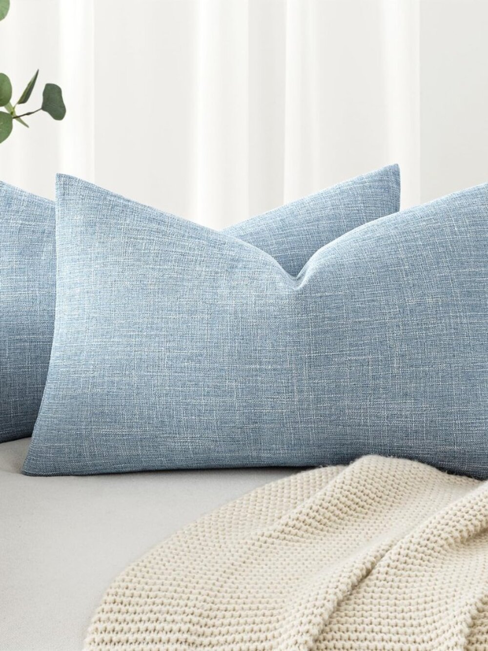 Pack of 2 Decorative Linen Burlap Textured Pillow Covers Farmhouse Boho Accent